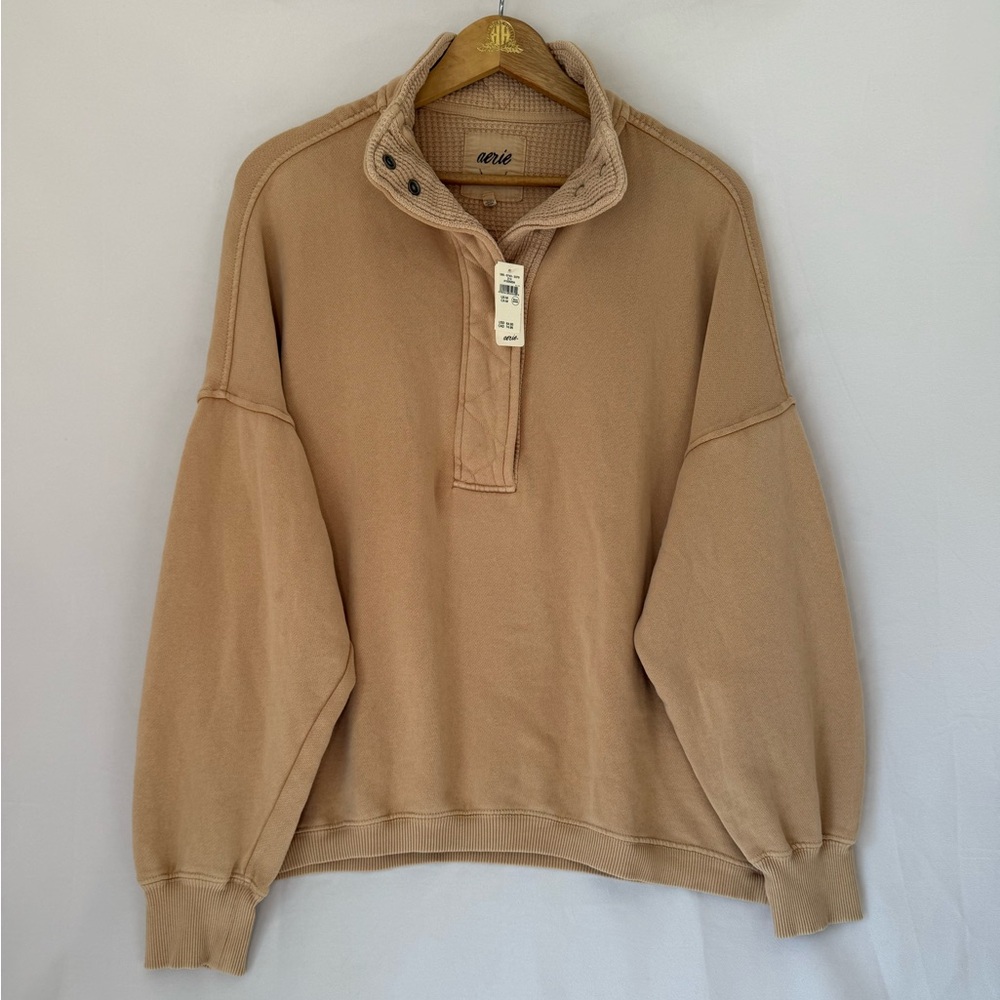 Aerie Getaway Quarter Snap Sweatshirt Koko Brown M